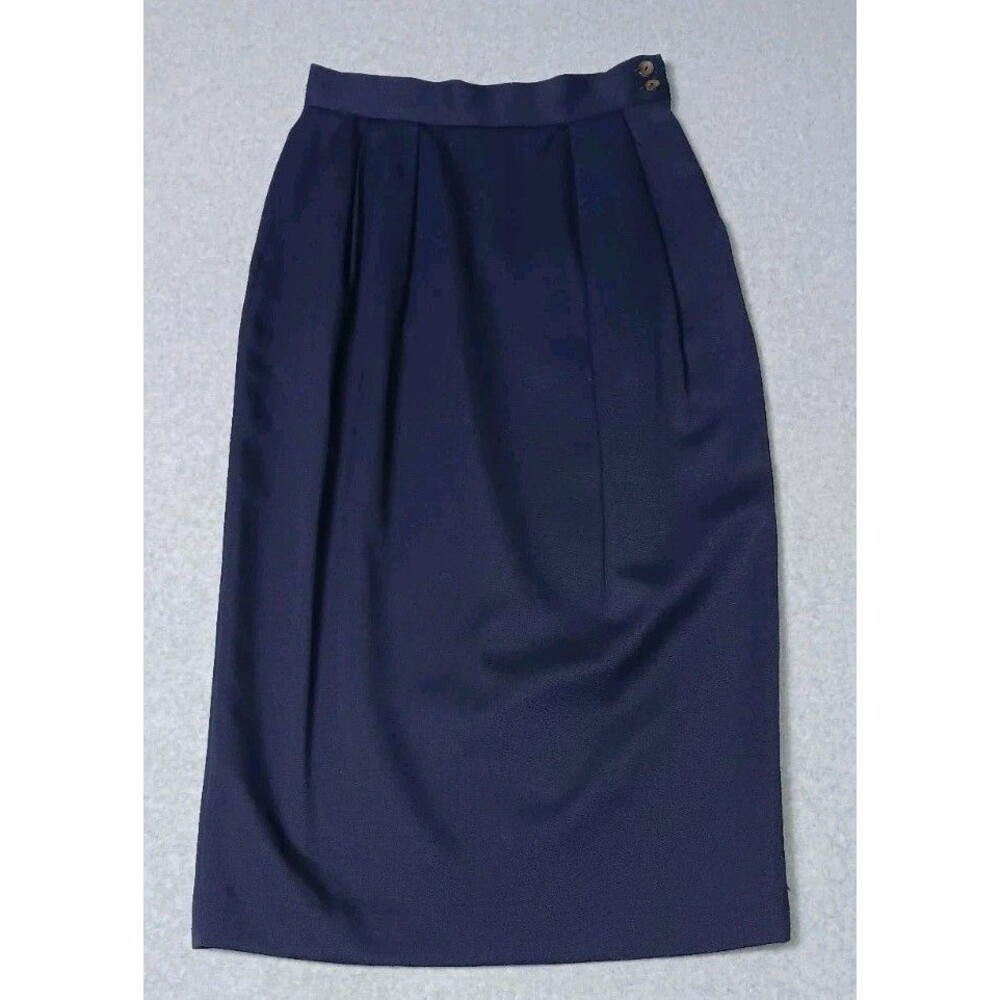 Barry Bricken 100% Pure Virgin Wool Pencil Skirt Womens Size 8 Navy Blue...